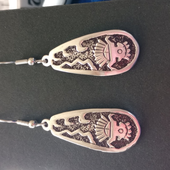 Vintage Native Style Mask Headdress Kachina Sterling Silver Dangle Earrings - Picture 12 of 12